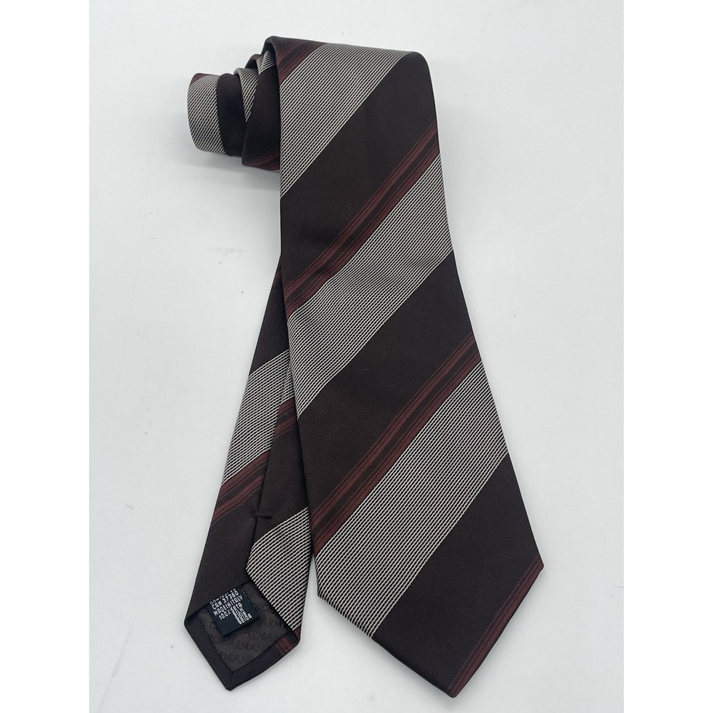 Giorgio Armani Brown Cream Regimental Stripe Silk Tie Men Designer Preppy New
